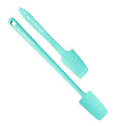 Kitchen Mama Silicone Jar or Can Spatula: Set Of 2 Platinum Spatulas Silicone Heat Resistant, Long Scraper For Jars & Blender, Small Scraper For Cans, Scoop & Spread Peanut Butter(Teal)