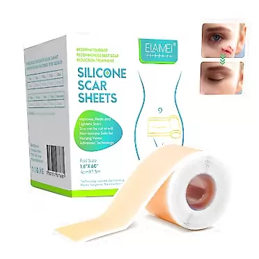 KNXWPPX Silicone Scar Removal Tape, Scar Removal Professional Medical Grade,Reusable,Remove Both Old And New Scars,Removal Sheets for C-Section, Surgery, Burn, Keloid, Acne (1.6“×60”Roll-1.5M)