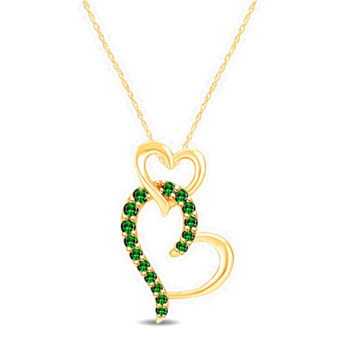 AFFY Simulated Birthstone 14k Yellow Gold Over Sterling Silver Double Heart Pendant Necklace Jewelry for Women with 18