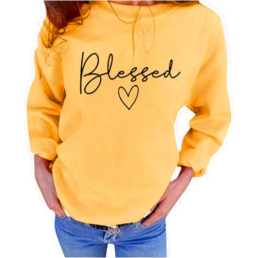 UNIQUEONE Blessed Sweatshirt for Women Letter Print Lightweight Thanksgiving Pullover Tops Blouse