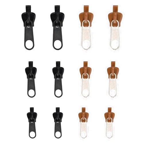 XIHIRCD 12pcs Fix Zip Puller, Zipper Fixer Detachable Zipper Repair Kit, Instant Zipper Tabs Pull Replacement Slider for Jacket Coat Luggage Backpack (Black, Coffee)