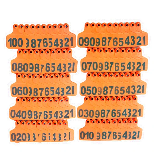 GoldPaddy Cattle Ear Tags Livestock Animal Ear Tag for Cows Goats Pigs Number 001-100,Orange