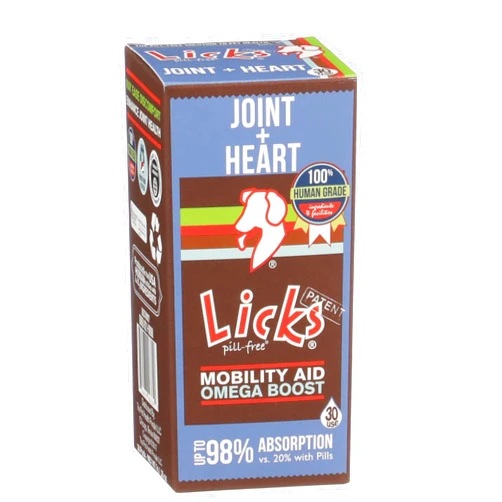 Licks Pill Free Licks Pill-Free Dog Joint and Heart - Glucosamine & Omega 3 Fish Oil Supplement for Dogs - Inflammation Supplements for Joint Support - Gel Packets - 30 Use