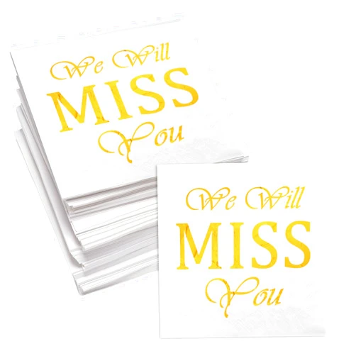 Apriciti We Will Miss You Farewell Cocktail Napkins, 20 Pack White Gold Retirement Party Napkins, 6.5