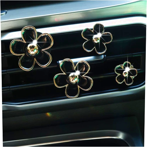 CLUOCKY Daisy Car Decoration Flower Air Vent Clip Air Conditioning Outlet Clip Car Air Freshener Clip Car Interior Decor Charm Colorful Car Accessories for Women Interior Cute Set (4PCS-Black-No Scent)