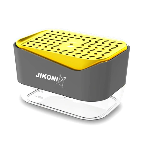 Jikoni Probus 2 in 1 Soap Dispenser Sponge Holder for Dishwasher Liquid, Liquid Dispenser Through Pump (Multi Color, 250 ML) (Grey_Yellow)