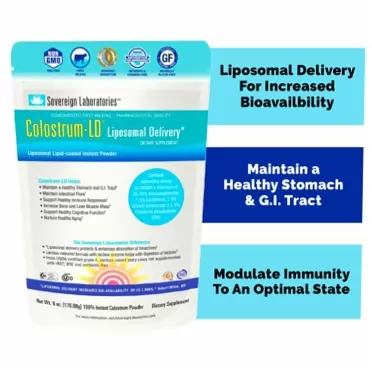 GastroDefense Colostrum-LD Liposomal Delivery - Colostrum Powder - Gluten-Free, Lactose-Reduced - 34 Servings - Sovereign Laboratories - 6 oz Plain