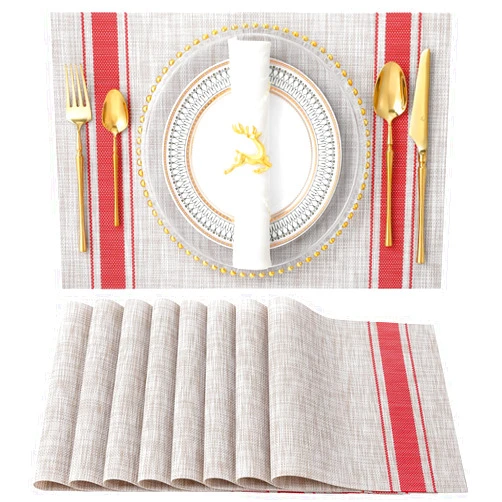 SD SENDAY SENDAY Placemats, Set of 8 Heat-Resistant Placemats Stain Resistant Anti-Skid Placemats for Kitchen Table, Washable Durable PVC Table Mats Woven Vinyl Placemats