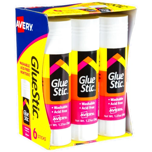 Avery Glue Stick White, Washable, Non-Toxic, 1.27 oz., Permanent Glue Sticks, 6 Glue Stic (98073)