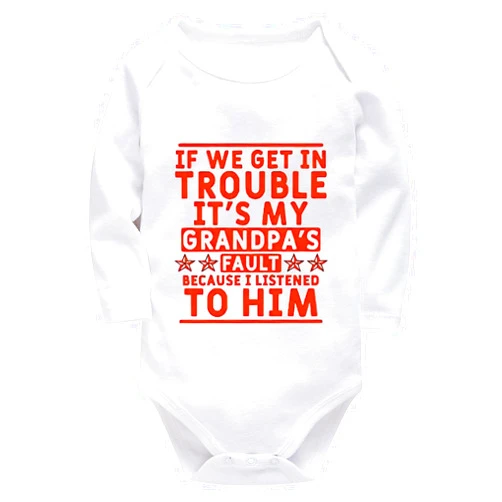 WOOYONGING If We Get In Trouble It's My Grandpa's Fault Baby Clothes Long Sleeve Infant Romper White