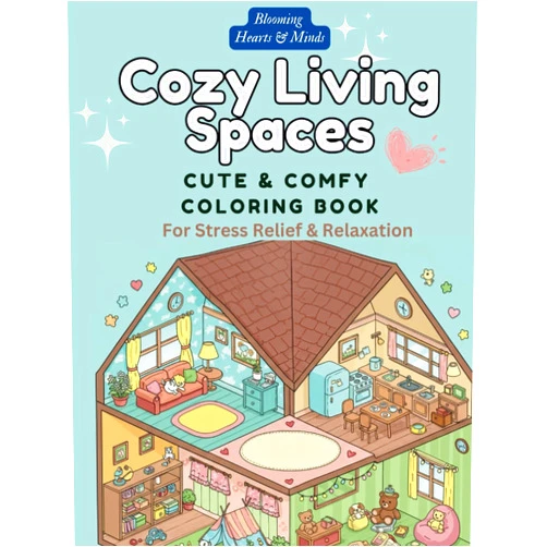 Blooming Hearts & Minds Cute Cozy Home Living Spaces Coloring Book: Bold and Easy Coloring Book of Beautiful Spaces, Living Rooms, and Mushroom Houses for Stress Relief and ... cozy spaces (Blooming Hearts and Minds)