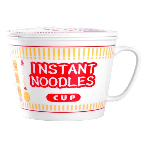 WHJY 27 oz Ceramic Modern Instant Noodles Cup, Large Ramen Bowl with Handle & Lid, Soup Bowl - Red