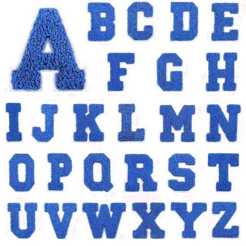 Bfuee Chenille Letter Patch,Letter Patch Iron on,Chenille Iron on Varsity Letter Patch,26Pcs Chenille Varsity Alphabet A-Z Patch Patches for Jackets,DIY Supplies Blue