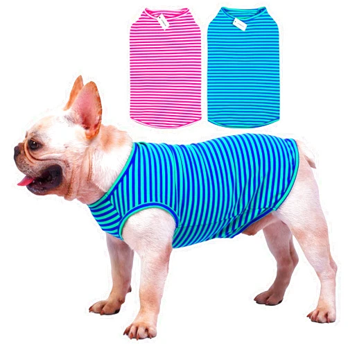 LEVIBASIC Dog Shirts Cotton Striped T-Shirts, Breathable Basic Vest for Puppy and Cat, Super Soft Stretchable Doggy Tee Tank Top Sleeveless, Fashion & Cute Color for Boys and Girls (XS, Pink+Green)