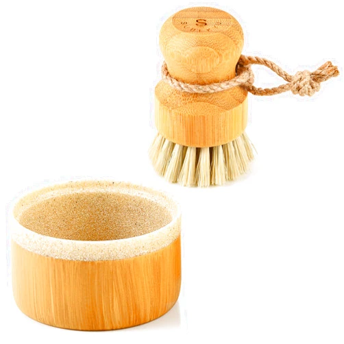 SUBEKYU Bamboo Bubble Up Dish Brush with Soap Holder, Wooden Dish Scrubber with Soap Dispenser, Natural Kitchen Scrub Brush,Washing Pot/Pans/Cast Iron, 1 Pack, Sisal Bristles