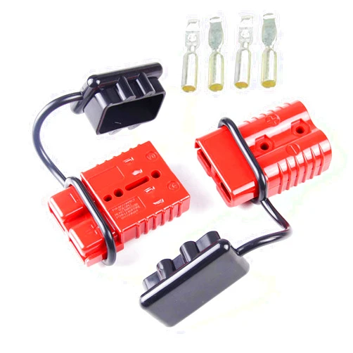 Mr.Brighton LED 175Amp Anderson Compatible 2 Pole Power Connector Plug Red w/Terminals for #4 AWG Wire[2 housing+4 Terminal pins+2 dust Covers]