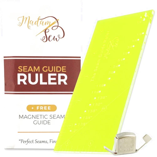 Madam Sew Seam Allowance Ruler and Magnetic Seam Guide for Sewing Machine | Perforated Seam Gauge for Perfect 1/8” to 2” Straight Line Hems | includes 1/4” Pivot Point and 45 Degree Trim Line