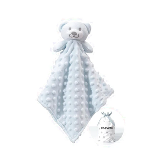 CREVENT Cozy Plush Baby Security Blanket Loveys for Baby Boys, Minky Dot Front + Sherpa Backing with Animal Face (Blue Bear)