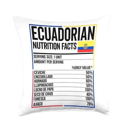 Ecuadorian Pride Nutrition Facts Ecuador Ecuadorian Nutrition Facts Food Camiseta Ecuador Ecuadoriana Throw Pillow