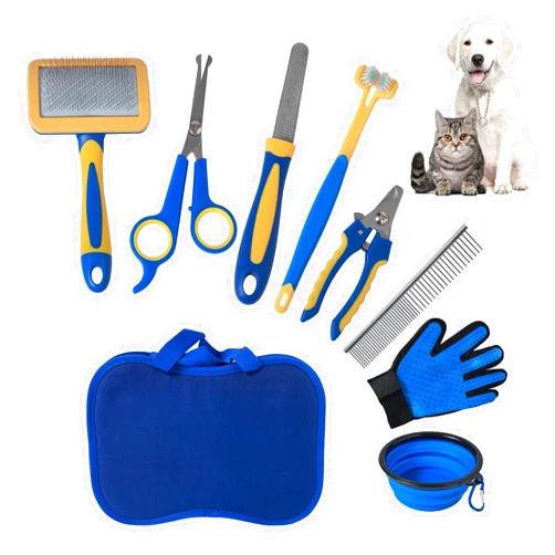 YiEFUR Professional Pet Grooming Kit - Cat and Dog Deshedding Brush Set with 8 In 1 Premium Brush Glove