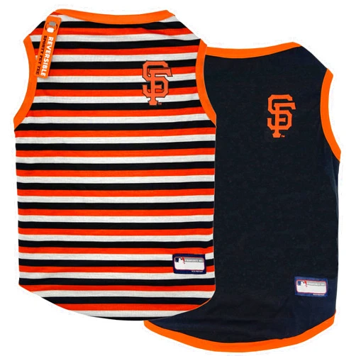 Pets First MLB SAN Francisco Giants Reversible T-Shirt, Large for Dogs & Cats. A Pet Shirt with The Team Logo That Comes 2 Designs; Stripe Tee on one Side; Solid Design Other Side|, SFG-4158-LG