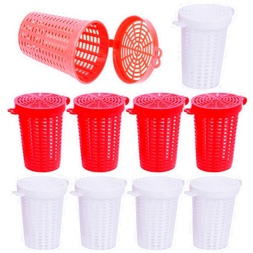 SquEqu 10 Pack Fishing Bait Cage Trap Feeder Holder Box Large Size Baits Case Barrel Fish Lure Plastic Basket Fishing Tackle Kit Gear Tool for Fish Shrimp Earthworm Crab Catfish Cast Net