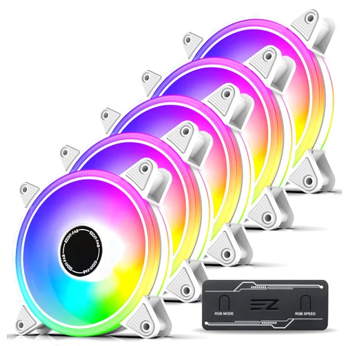 EZDIY-FAB White Moonlight 120mm RGB PWM Case Fan with RGB PWM Fan Hub,5V Motherboard Sync,ARGB Computer Fan,Multiple Light Modes-5 Pack