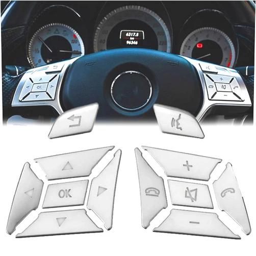 AUTOXBERT 12Pcs Steering Wheel Buttons Cover Interior Sticker Trim Decoration Replacement for Mercedes-Benz Accessories A B C E SLK SL ML GL ClA GlA W176 W212 W204 W246 Class 2015 2014 2013 2012 2011 2010