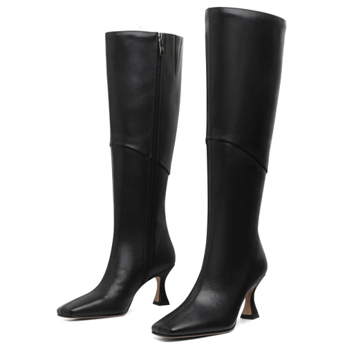 CYNLLIO Knee High Boots Women Square Toe Kitten High Heel Tall Boots Fashion Side Zipper Stiletto Heel Long Boots