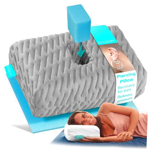 BLISSBURY Mini Ear Pillow | Ear Piercing Pillow for Side Sleeping | Travel Friendly CNH Pillow with Ear Hole | Soothing Hole for Ear Pain | Piercing Health & Ear Recovery for Side Sleepers | Donut Ear