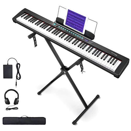 Starfavor 88 key keyboard piano, Compact Portable Digital Piano with Semi Weighted 88 Keys, Electric Piano Keyboard Set for Beginners with Stand, Large Headphones, Sustain Pedal, Carrying Piano Case