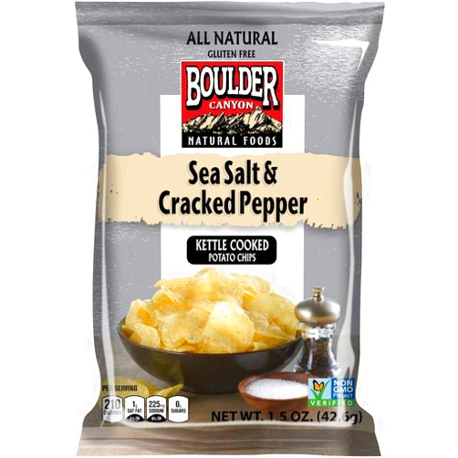 The Inventure Group Boulder Canyon Sea Salt and Cracked Pepper Kettle Cooked Potato Chips - 1.5 oz. bag, 55 pre case