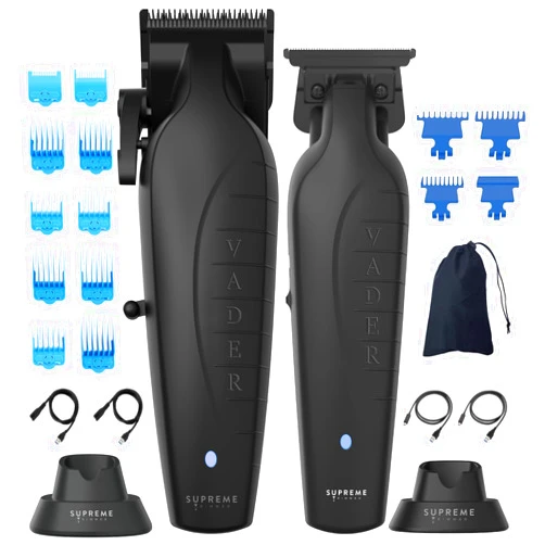 Supreme Trimmer 2-in-1 Vader Clipper & Trimmer Kit | Cordless Beard Trimmer & Mens Clippers Set for Barbers or Home | with DLC Coated Blades | Black