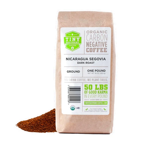 Tiny Footprint Coffee - Nicaragua Segovia, Dark Roast, USDA Organic Coffee - Shade Grown, Fair Trade Certified & Carbon Negative - Ground Coffee, 16 Oz