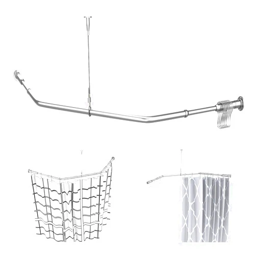 Quany Life Corner Shower Curtain Rod - 304 Stainless with Ceiling Support,for Bathroom Bathtub, Clothing Store,Private Space (24
