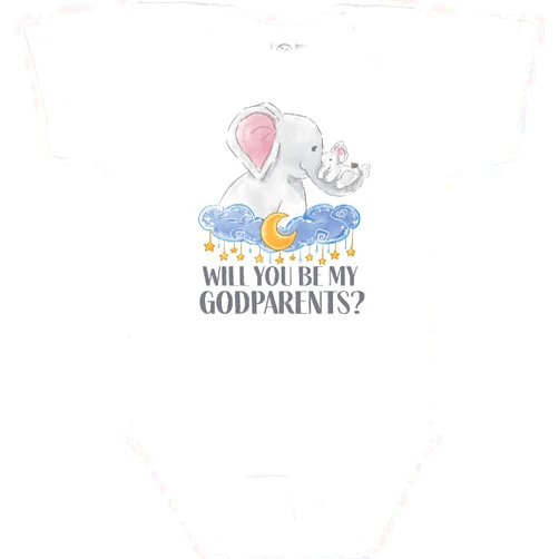 inktastic Will You Be My Godparents Cute Elephants Moon and Stars Baby Bodysuit
