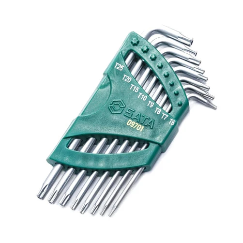 SATA 8-Piece Tamperproof Long Arm Torx Key Set with Precision-Formed Chamfered Tips, held in an Impact-Resistant Carrying Caddy - ST09701