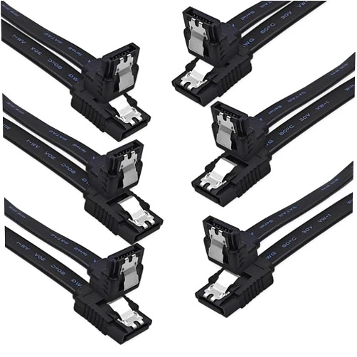 XANHAM 6-Pack 18 Inch SATA Cable, SATA III Cable 6Gbps 90 Degree Righe Angle to 180 Degree for SATA HDD, SSD, CD Driver, CD Writer, Black