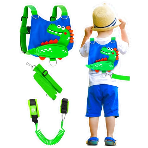 Lehoo Castle Toddler Leash for Boys, 4-in-1 Toddler Harness with Leash with Anti Lost Wrist Link for Kids, Baby Leash for Walking, Kids Leash Backpack (Dinosaur Blue)