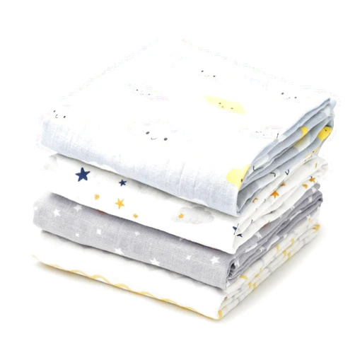 david's kids 4 Pack Baby Muslin Swaddle Blankets, 100% Cotton and Ultra Soft Breathable Receiving Blanket Wrap for Boys Girls, New Born Essentials, Clouds