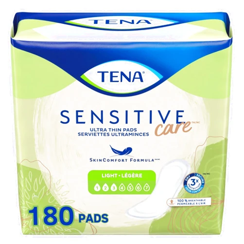 TENA Sensitive Care Ultra Thin Regular Adult Incontinence Pads for Women, Postpartum, Light Absorbency, 180 Count