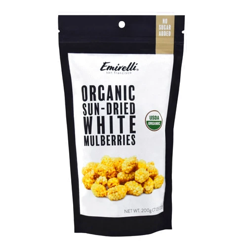 Emirelli San Francisco Emirelli Turkish Sun-Dried Mulberries - Delicious Gluten Free Non GMO Vegan Snacks - No Sugar Added - Packed in Resealable Pouch, Healthy and Nutritional (Organic Mulberries, Pack of 1)