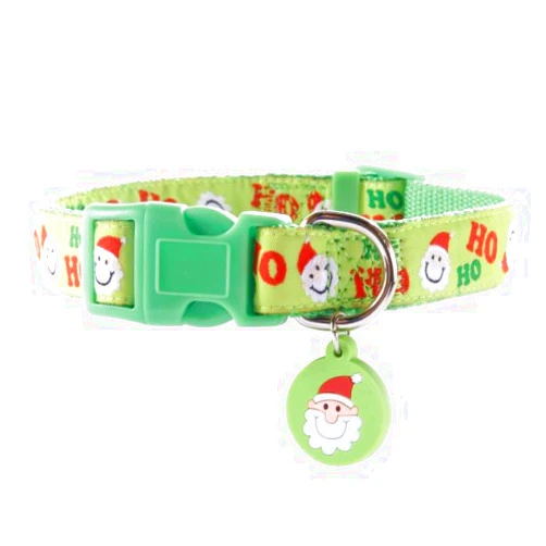 Pet Holiday Smiling Santa Ho Ho Ho Dog Collar - Size Large