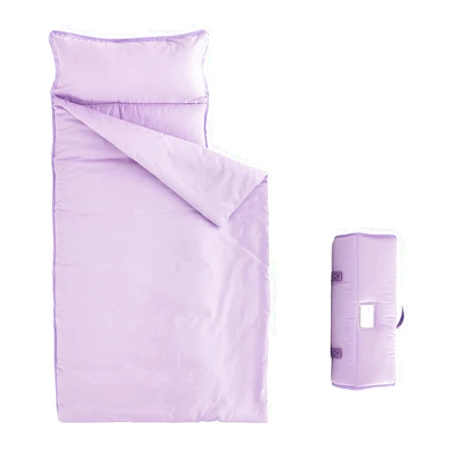 Wake In Cloud - Toddler Nap Mat with Pillow and Blanket, for Kids Boys Girls in Kindergarten Daycare Preschool Pre K, Roll Up Sleeping Bag, Solid Color, Lilac, Standard