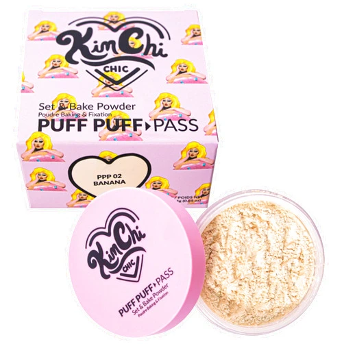 Kimchi Chic Beauty Puff Puff Pass Set and Bake Setting Powder for Makeup, Extra Fluffy Loose Face Powder Poof, Soft Natural Face Makeup for Uneven Skin Tone, 02 Banana