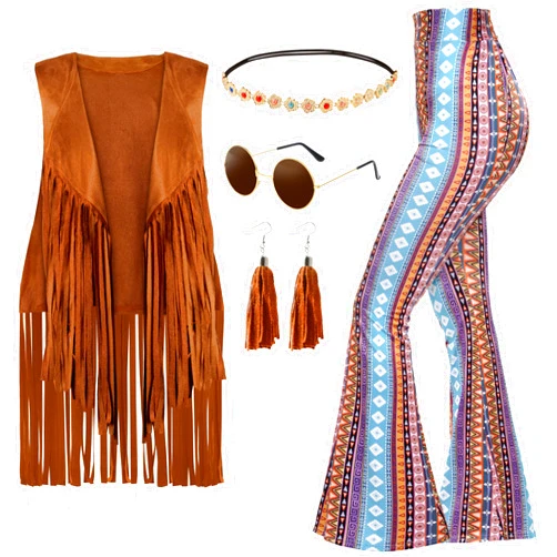 Spooktacular Creations 70s Womens Hippie Costume Set, Halloween Hippie Vest Outfits for Halloween Costume Cosplay Party