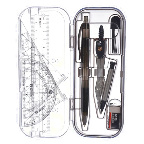 Sun Kea 8 Pcs Geometry Tool Set with Plastic Storage Box,Compass Rulers Protractor Eraser (A-Clear)