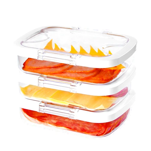 Felli Duo Loc Deli Meat Containers for Fridge with Airtight Lids, Stackable Refrigerator Organizer for Lunch Meat Storage Sandwich Ham Cheese Salami Sliced Turkey, Clear Tritan Box (Cold Cuts 3pk)