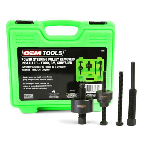OEMTOOLS 37031 Power Steering Pulley Puller and Installer Kit, Removes and Installs Power Steering Pump Pulleys on Most Domestic Vehicles, Ford, GM, VW , green