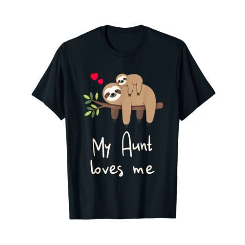 Sloth Aunt Niece and Nephew Birthday Tee Cute Baby Sloth and Auntie My Aunt Loves Me T-Shirt